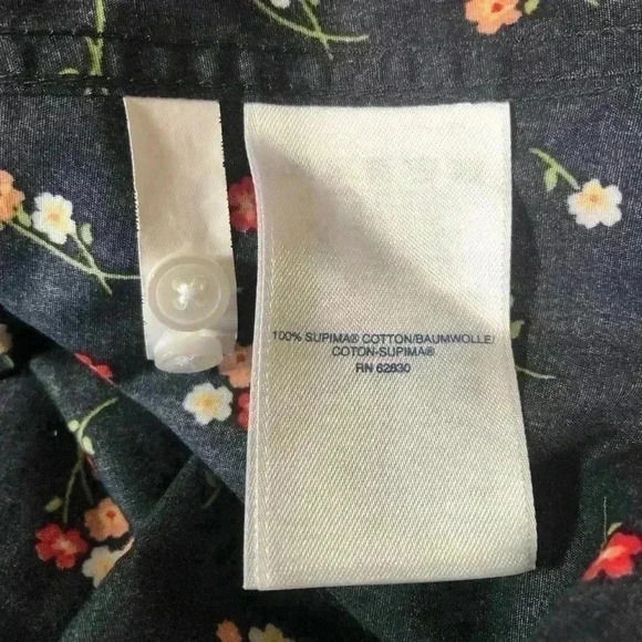 Lands’ End Women Long Sleeve Dark Blue Floral Supima Cotton Button Up Shirt Sz 8 - Picture 10 of 12